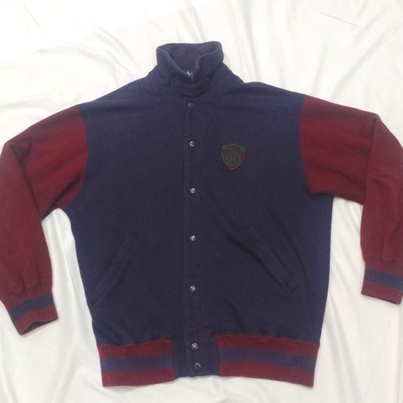 Ralph Lauren Other - Ralph Lauren Navy Blue Wine Varsity Letterman Crest Cardigan Jacket Size M